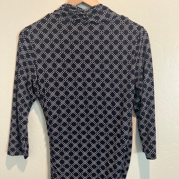 Boden Dress Womens 8L Blue White Wrap Midi 3/4 Sleeve‎ Ruched Flattering Fit - Picture 6 of 7